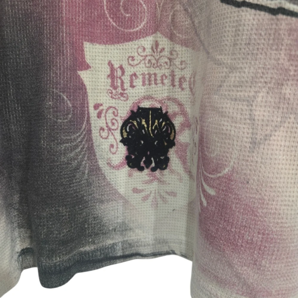 Remetee Women's Long Sleeve Skull Roses Tee - Black and Pink